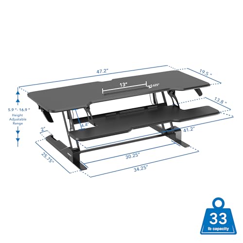Image of Mount-It! 47 inch Standing Desk Converter, XL Desktop Sit-Stand Desk Riser with Gas Spring Height Adjustment, Wide Desk Topper for Dual Monitors or Monitor & Laptop, Keyboard Tray, Black