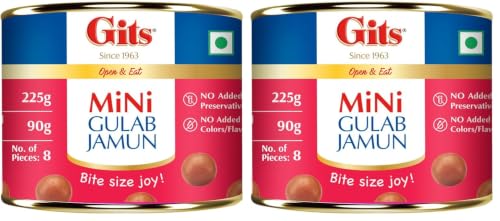 Image of Gits MiNi Gulab Jamun Open & Eat Tin 225 gms | 8 pieces | Small Pack | Quick Sweet Cravings (Pack of 2)