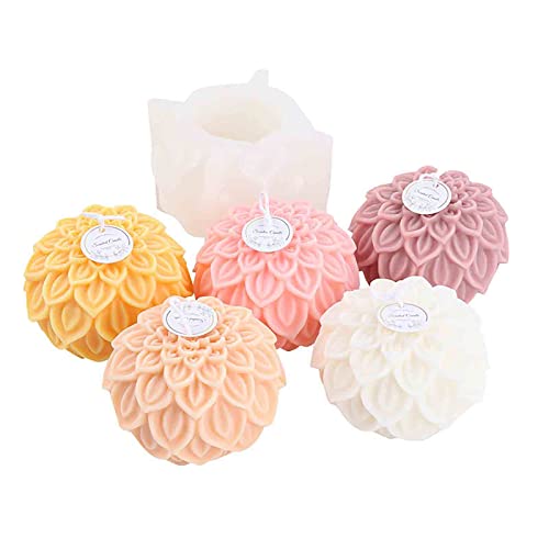 Grainrain 3D Lotus Flower Ball Candle Mold Silicone Soap Mold Craft Soy Wax Epoxy Resin Mold (ZH040)
