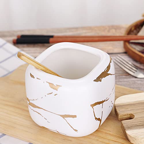 VanEnjoy Decorative Marble Pattern Ceramic Sugar Spice Containers Porcelain Jar with Bamboo Lid and Spoon Condiment Jar for Home by VanEnjoy - Image 3