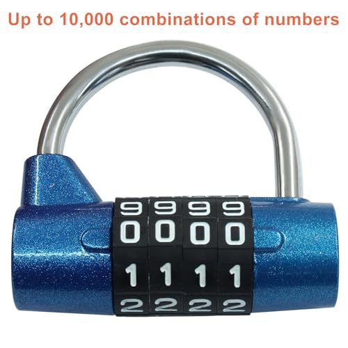 Image of Hitefu 2 Packs 4 Digit Combination Lock, Numbers Gym Locker Lock, Heavyduty Safety Padlock for School, Toolbox, Cabinet, Hasp, Gate (Blue & Red)
