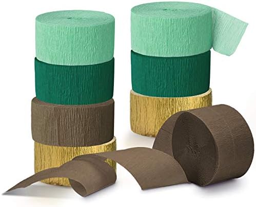 NICROLANDEE 8 Rolls Green Brown Crepe Paper Streamers Party Streamers for Wedding Decorations Rustic Style Bridal Shower Birthday Botanical Vintage Party Baby Shower Green Decorations