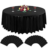 LOKUME 24 Pack Black Round Tablecloth 84 inch Plastic Table Cloth for Round Tables PEVA Water Res...