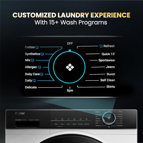 Image of Haier 8 kg 5 Star Powered by AI-DBT with PuriSteam, 525mm Super Drum, Inverter Motor with In-Built Heater Fully Automatic Front Load Washer (HW80-IM12929C | White)