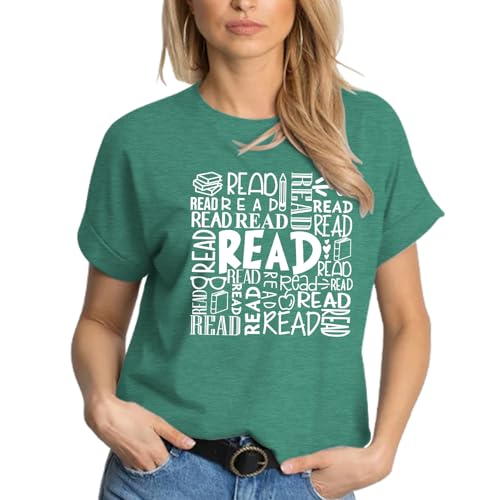 Image of Reading Teacher Shirt Women-Cute Read More Books Short Sleeve Library Book Lovers Daisy Tee Tops