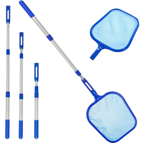 Pool Kescher, 88 - 140CM lang-Teichkescher mit Teleskopstange, Feinmaschig Netz - Für Teich, Algen & Best-Way Pool,Lay-Z-Spa Algenkescher Nylon-Netz