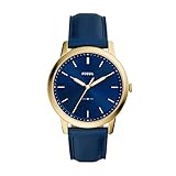 Fossil Men's The Minimalist Quartz Stainless Steel and Leather Three-Hand Watch, Color: Gold, Navy (Model: FS5789)