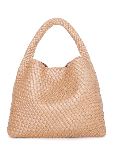 Image of Woven Tote Bag for Women, Fashion Woven Bags for Women Vegan Leather Shoulder Handbags Large Summer Beach Travel Bag