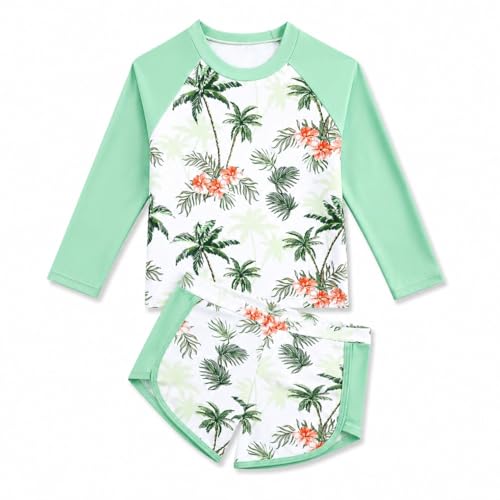 Image of HILEELANG Toddler & Little Girls' Long Sleeve Rash Guard Swimwear Set - UV Protection, 2-Piece Design, Fun Prints, 2-9 Years