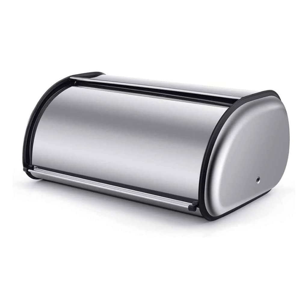 LIOONS Panera de Acero Inoxidable, panera con Tapa Enrollable para encimera de Cocina, Cubo de Almacenamiento de Pan con Tapa de Gran Capacidad