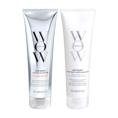 COLOR WOW Color Security Shampoo and Conditioner Duo Sulphate-Free Lightweight Cleanse + Hydration for Fine to Normal Hair - No Residue Vegan Cruelty-Free 2 x 250ml