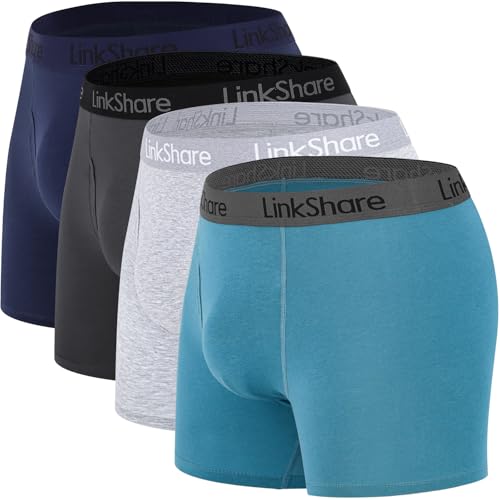 Men's Cotton Breathable Boxer Trunks Pack(4), Elastic Underwear Pack for Men
