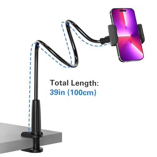 Image of MAGIPEA Gooseneck Phone Holder for Bed, 39inch Flexible Long Arm Overhead Cell Phone Mount for Desk, Hands-Free Viewing Clamp Stand Compatible with iPhone 17 16 15 Pro Max and 3.5-7 inch Devices