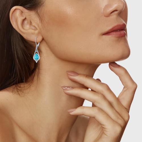Genuine Turquoise Dangle Earrings for Women, Sterling Silver Vintage Native American Western Jewelry Teardrop Earrings Birthday Gift4