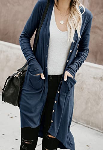 Image of Alaster Queen Women's Open Front Cardigan Button Down High Low Hem Knitted Cardigan Outwear with Pockets