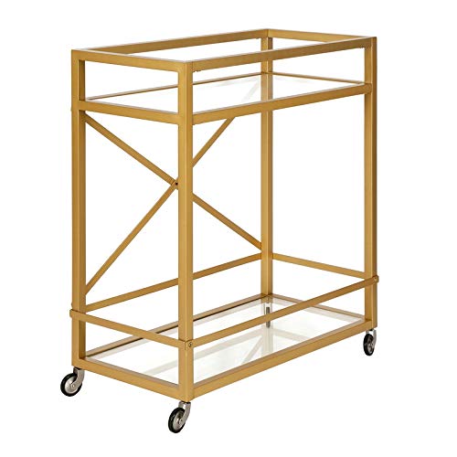 Henn&Hart 30" Brass Metal/Glass Bar Cart #TOP4
