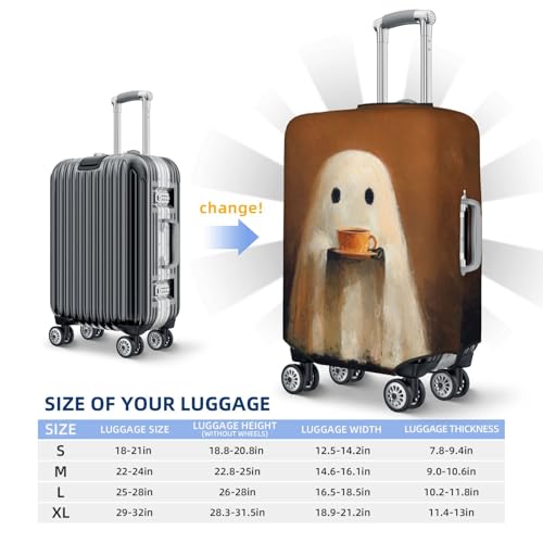 Vintage Cute Ghost Holding Cup Of Coffee Elastic Travel Luggage Covers Dustproof Scratch-Resistant Suitcase Protector Fit 22-24 Inch4