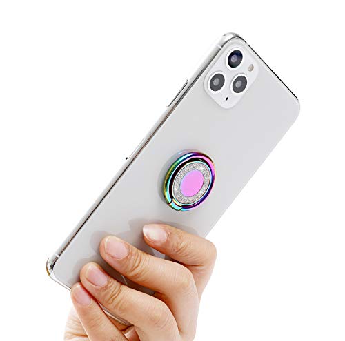 Lenoup Rainbow Glitter Bling Bling Phone Ring Holder,Iridescent Sparkle Phone Ring Kickstand,Cell Phone Finger Ring Grip For Almost All Phones,Pad #TOP3
