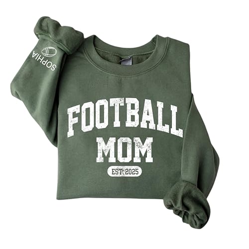 CHILLEVER Personalized Football Mom Sweatshirt, Custom Football Mama Sweatshirt, Personalized Own Text for Mother, Sport Mom Gifts, Team Sweater