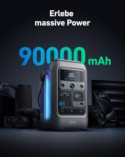 Anker SOLIX C300 DC Powerbank Powerstation, 288Wh (90000mAh) Akku für mehrere Geräte, LiFePO4 Akku, 300W Solargenerator, Für Camping, Draußen, Reisen, Notfälle (Netzteil Nicht…