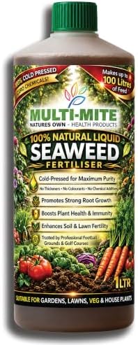 100% Natural Liquid Seaweed Fertiliser 1 Litre Plant Feed Concentrate Biostimulant for Gardens Lawns Vegetables Trees Roses Shrubs Herbs Fruit and House Plants Natural Liquid Seaweed