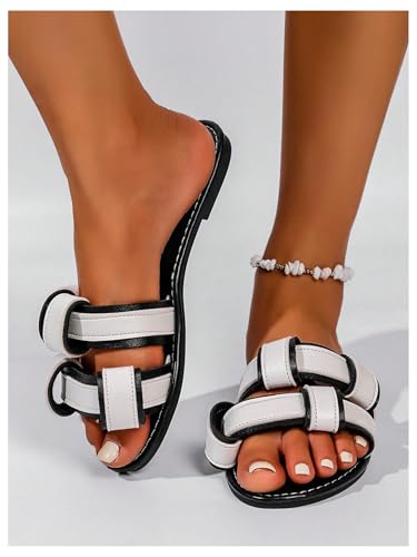 GORGLITTER Women's Open Toe Dressy Flat Sandals Colorblock Slip On Slide Shoes2