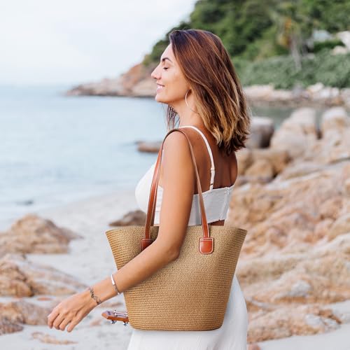 Image of Straw Bags For Women | Travel Straw Totes Bag, Summer Woven Shoulder Bag Handbag