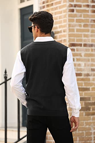 MNCEGEER Mens Knitwear Vest Sleeveless Casual V Neck Slim Fit Pullover Knitted Sweater Black4
