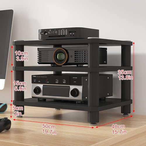 Image of Modern Stereo Cabinet & AV Media Stand, Record Player Storage Rack with Ample Space for CDs, DVD Players(Black,50x35cm /19.7x13.8in)