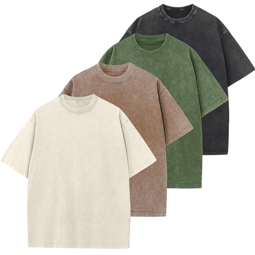 Image of Men's Oversized Cotton T-Shirts Loose Fit Vintage Washed Tee Unisex Short Sleeve Casual Shirts Tops