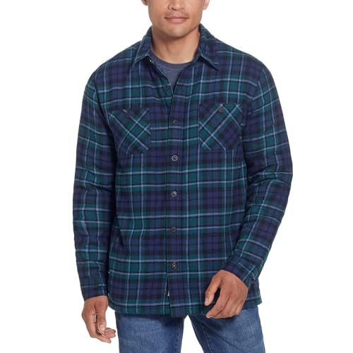 Image of Weatherproof Vintage Mens Hooded and Non-Hooded Sherpa Lined Soft Brushed Plaid Flannel Button-Down Shirt Jacket