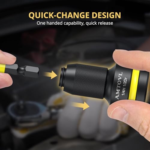 AMTOVL Impact to 1/4 Hex Converter - 1/2 3/8 1/4-INCH Drive Female to 1/4-Inch Hex Adapter with 3PCS Socket Adapter Set for Ratchet Wrench Drivers, Impact Bit Holders, Quick-Change Chuck - Thumbnail 2