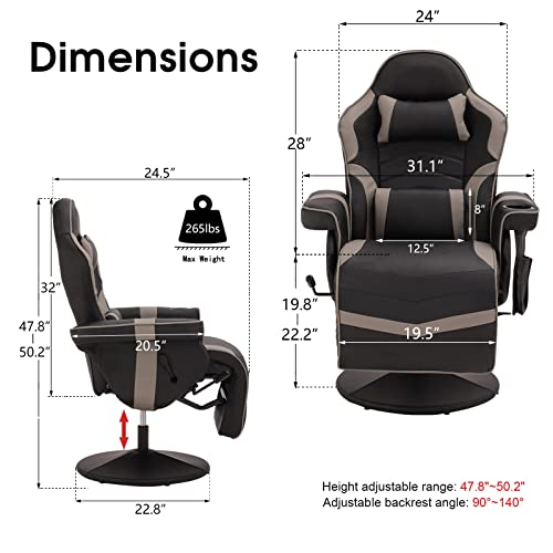 Lvuyoyo Massage Video Gaming Recliner Chair - Ergonomic Computer Desk Chair -High Back Pu Leather Office Chair - Adjustable Swivel Reclining Chair With Lumbar Support, Cupholder, Headrest #TOP1