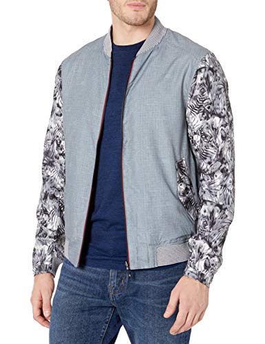 Robert Graham Men's Nimble Poly Cotton Woven Bomber Jacket, Grey, Large