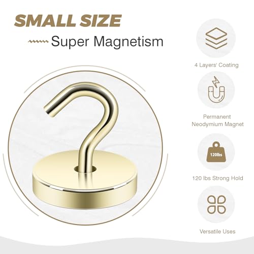 Image of Neosmuk Magnetic Hooks Steel Tube Design for Cruise,130lb+ Gold,10 Pack | Cruise Ship Essentials,Heavy Duty Magnett Hooks for Cabins, Refrigerator, Grill, Hanging, and Travel Extra Strong Must-Haves