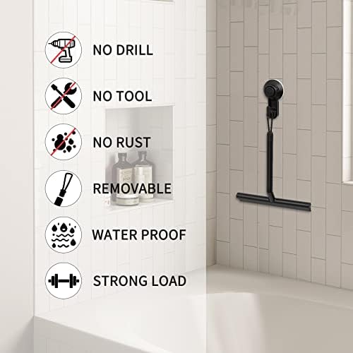 JNUYISW Silicone Shower Squeegee Black Window Squeegee Cleaner Glass Wiper Scraper with Hanging Suction Hook for Window Car Glass Cleaning Bathroom Kitchen Mirror Accessories