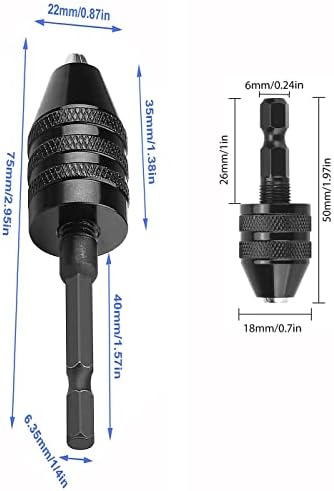 RZJZGZ 3 Pcs Keyless Drill Chuck Bit 1/4 Inch Hex Shank Keyless Drill Chuck Conversion Tool,0.3-6.5 mm&0.3-3.6 mm&0.8-8mm Quick Screwdriver Drill Adapter for Micro Drill Bit