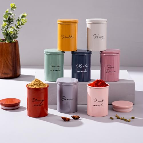 Image of nestroots Tea Coffee Sugar Containers Set Of 8 | 750 g Airtight Kitchen Storage Jars & Canisters For Dry Fruits Spices Or Baking Essentials | Colorful Tin Design For Modern Kitchen Decor Multicolor