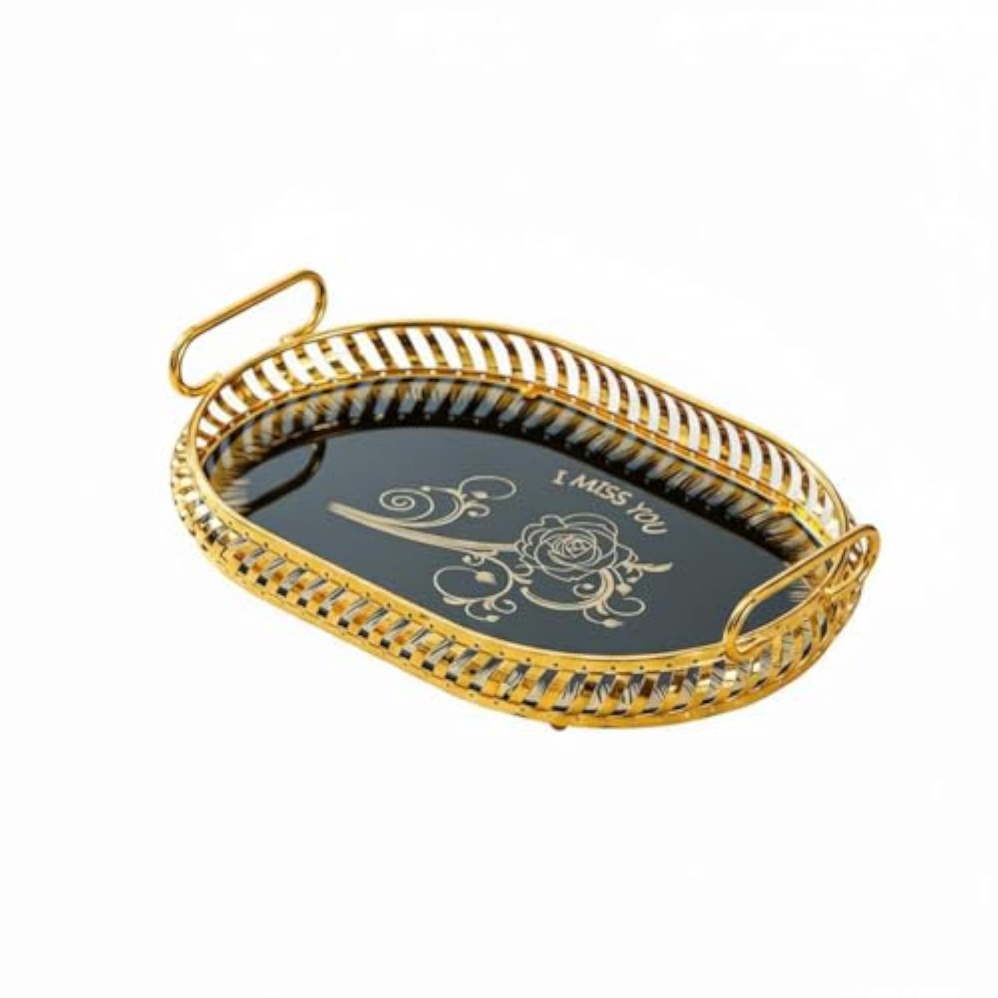 Gold Oval Tray with Handles, Light Luxury Style