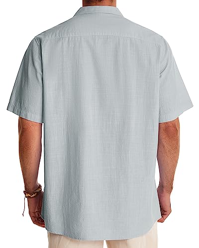 Image of Alimens & Gentle Mens Linen Shirts Cotton Hawaiian Shirts Short Sleeve Button Down Shirts Casual Summer Beach Tops