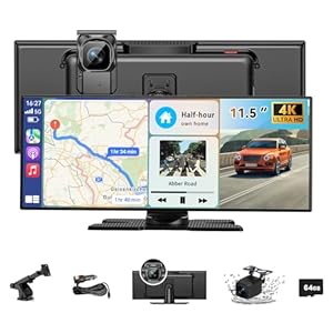 11.5 Zoll Carplay Display Android Auto Display,4K Car Play Kabelloses Carplay Android Auto Bildschirm mit siri/GOO-gle,Navigation,Bluetooth,AUX/FM,Dash Cam,Rückfahrkamera,Mirror Link