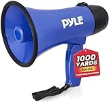 Pyle PMP21BL Portable Megaphone Speaker Siren Bullhorn - Compact and Battery Operated with 20 Watt Power, Microphone, 2 Modes, PA Sound and Foldable Handle for Cheerleading and Police Use, Blue