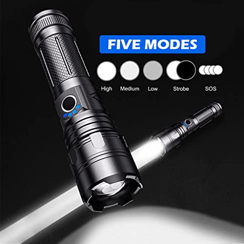 Image of ELEPHANTBOAT LED Flashlight 8000 Lumen LED Flashlight USB Flashlight Rechargeable Flashlight Support Reverse Charging with Battery Indicator 5 Modes Support Focus On /Zoom in IPX5 Waterproof