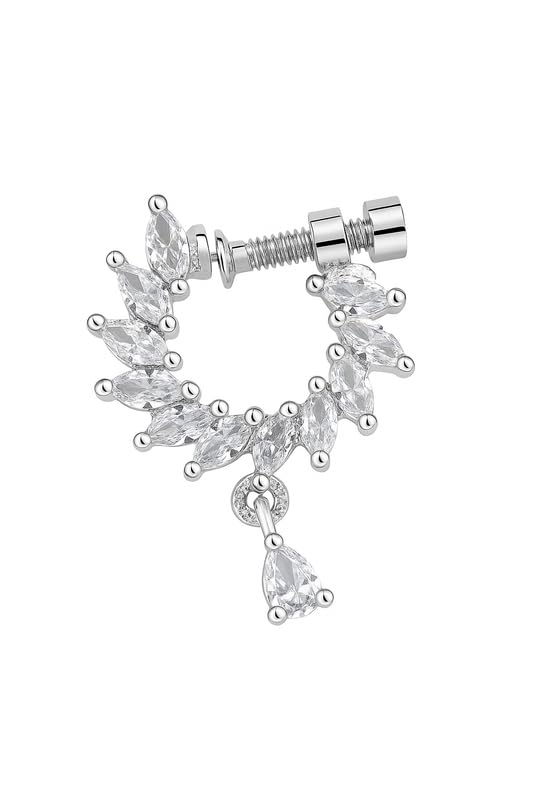 Beginners Price Golden Plated Drop CZ American Diamond Non-Piercing Screw Press Nose Ring For Women Bridal Nath-2-image-29
