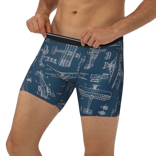 Airplane Blueprint Men's Boxer Briefs, Mens Trunks Underwear Wicking-Breathable Underpants3
