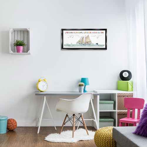 Image of Nautical Sailing Flags Educational, 13 x 30 Inch Canvas in Floater Frame | Stupell Industries . By Dishique . Ready to hang . Great for kids room or office . Made in USA