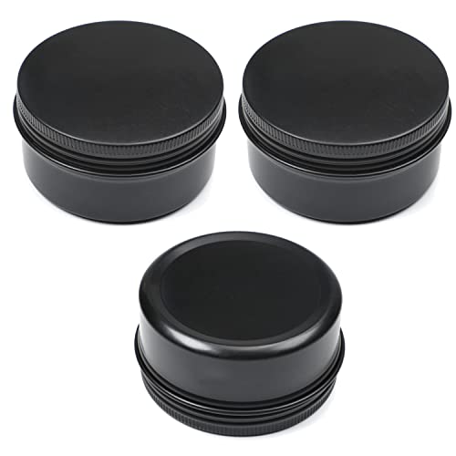 Image of Othmro 3pcs 2.7oz Metal Round Tins Aluminum Tin Cans Containers with Screw Lid, 68 * 35mm(DxH) Black tin cans for Salve, Spices, Lip Balm, Tea or Candies 80ml