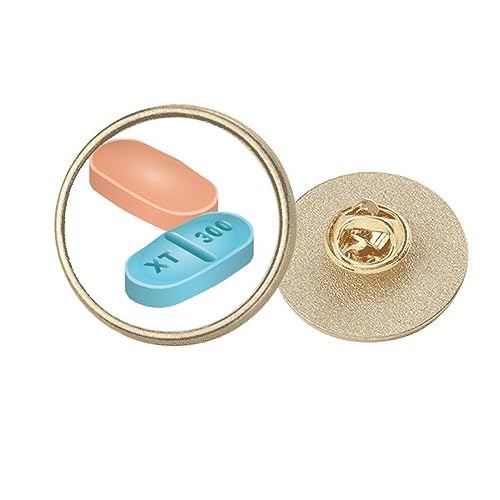 Broche ronde en métal doré pilules soins de santé taille M
