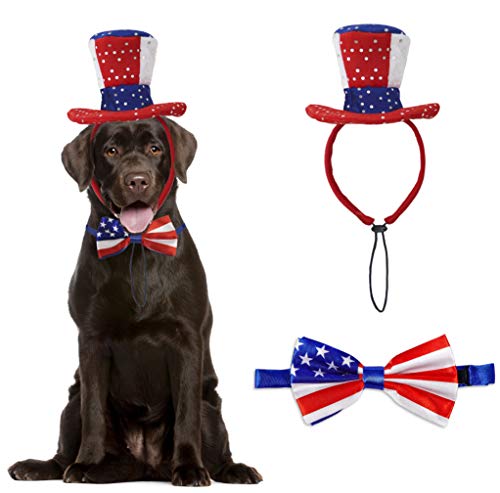 RYPET American Flag Dog Costume - USA Flag Dog Hat and Bow Ties for Medium to Large Dogs Headband