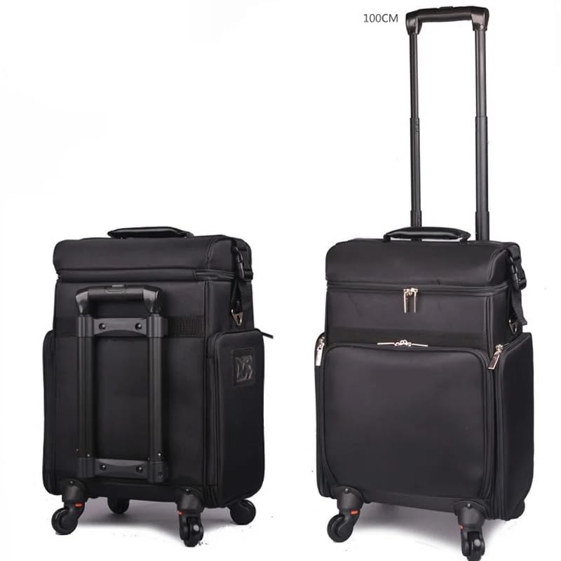 Image of Adson Multifunctional Professional Beauty Makeup Artist Rolling Cosmetic Aluminium Vanity Trolley Beauty Train case Makeup Cosmetic Trolley Hairstylist Travel Organizer (Full Black)